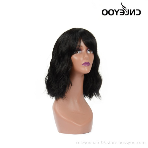 Black Cheap non lace high temperature fiber water wave black synthetic woven wig